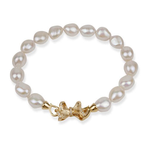 Golden Butterfly White Baroque Pearl Bracelet