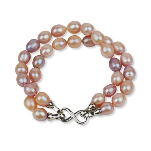 Double Strand Pink Oval Pearl Bracelet