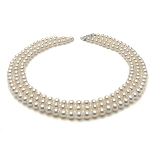 7-8mm Triple Strand White Round Pearl Necklace