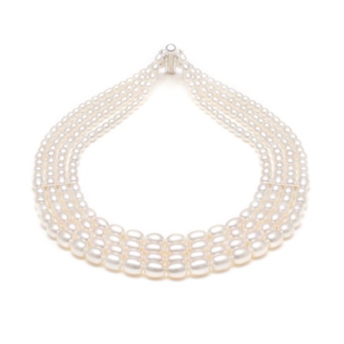 Four Strand White Rice Pearl Necklace