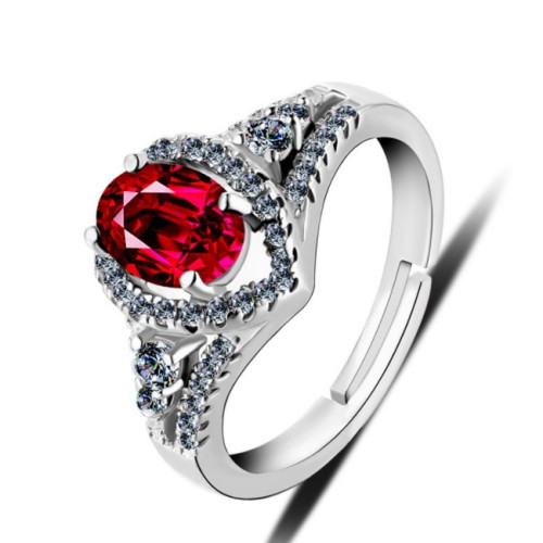 925 Silver Red Corundum Ring